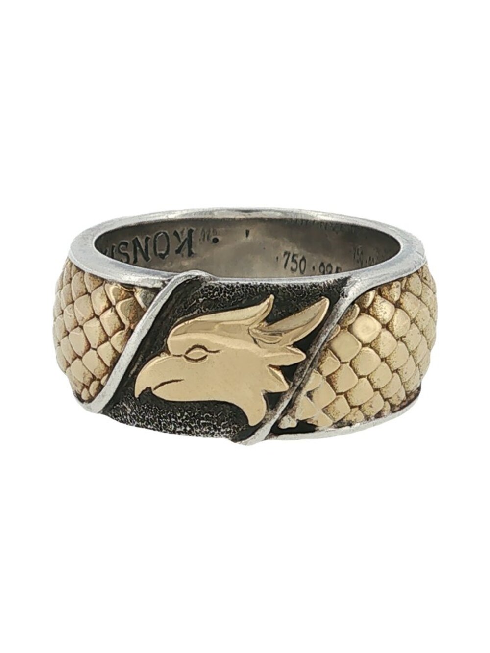 KONSTANTINO 925 Sterling Silver 18K Gold Heonos Eagle Hinged Band Ring Size 11